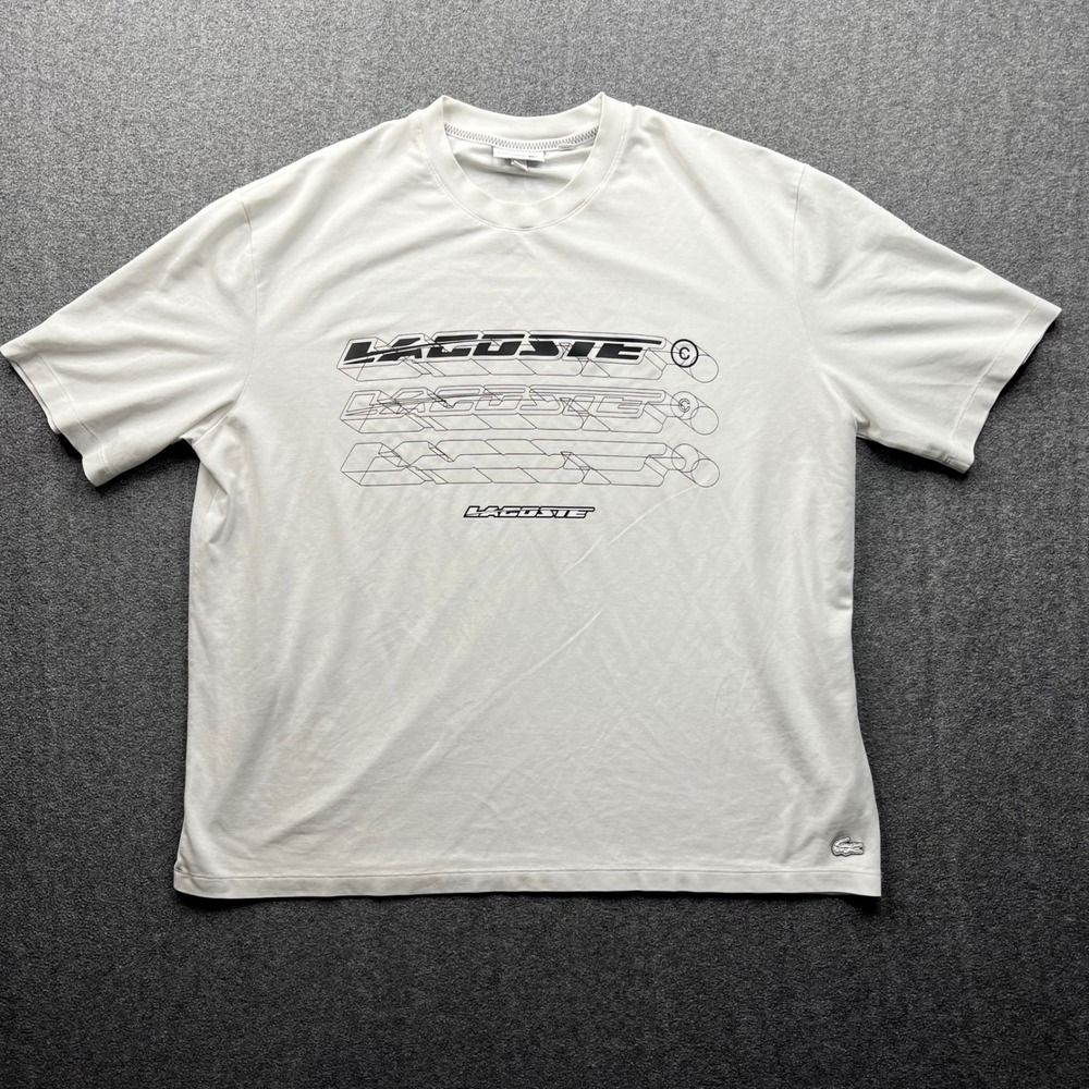 Lacoste T-Shirt Mens XXL White Loose Fit Graphic Logo TH5529